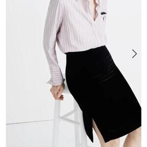 Madewell Black Velvet Pencil Skirt Side Slits Side Zip Party Holiday Size 8